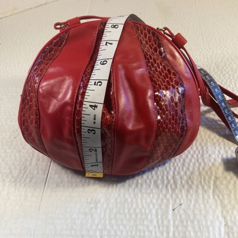 Woman’s Red Faux Leather & Snakeskin Ballooned Crossbody Purse - Picture 5 of 9